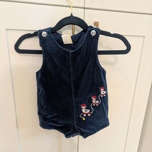 Navy Blue Baby Romper with Snowman Embroidery
